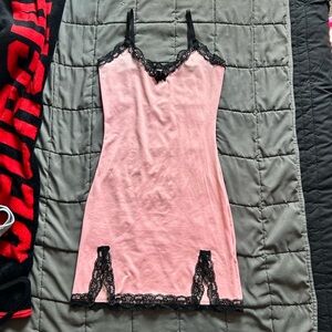 Pink and Black Lace Chemise with Spaghetti Straps